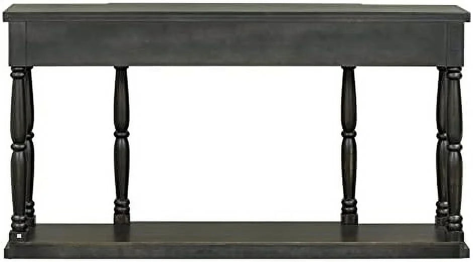 Vintage Wooden Console Table with 4 Drawers and Bottom Shelf Antique Black B109446