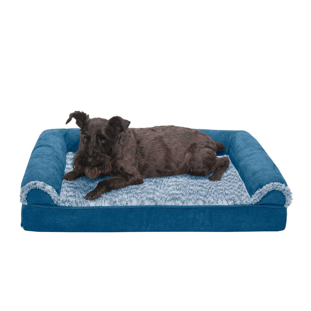 Two-Tone Faux Fur Suede Orthopedic Sofa Dog Bed U90450
