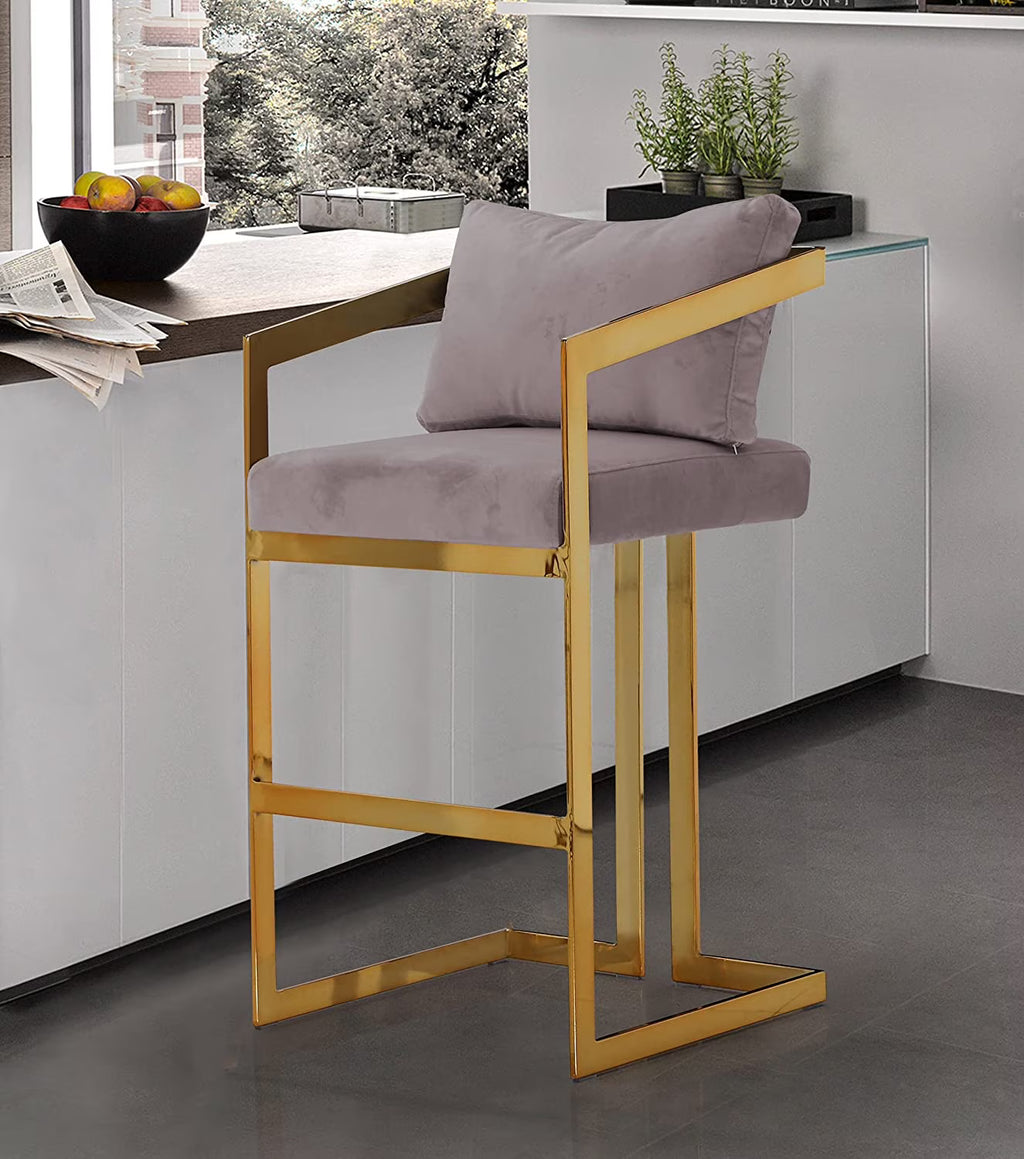 Blush Velvet Upholstered Stool Chair with Goldtone Metal Frame R16679