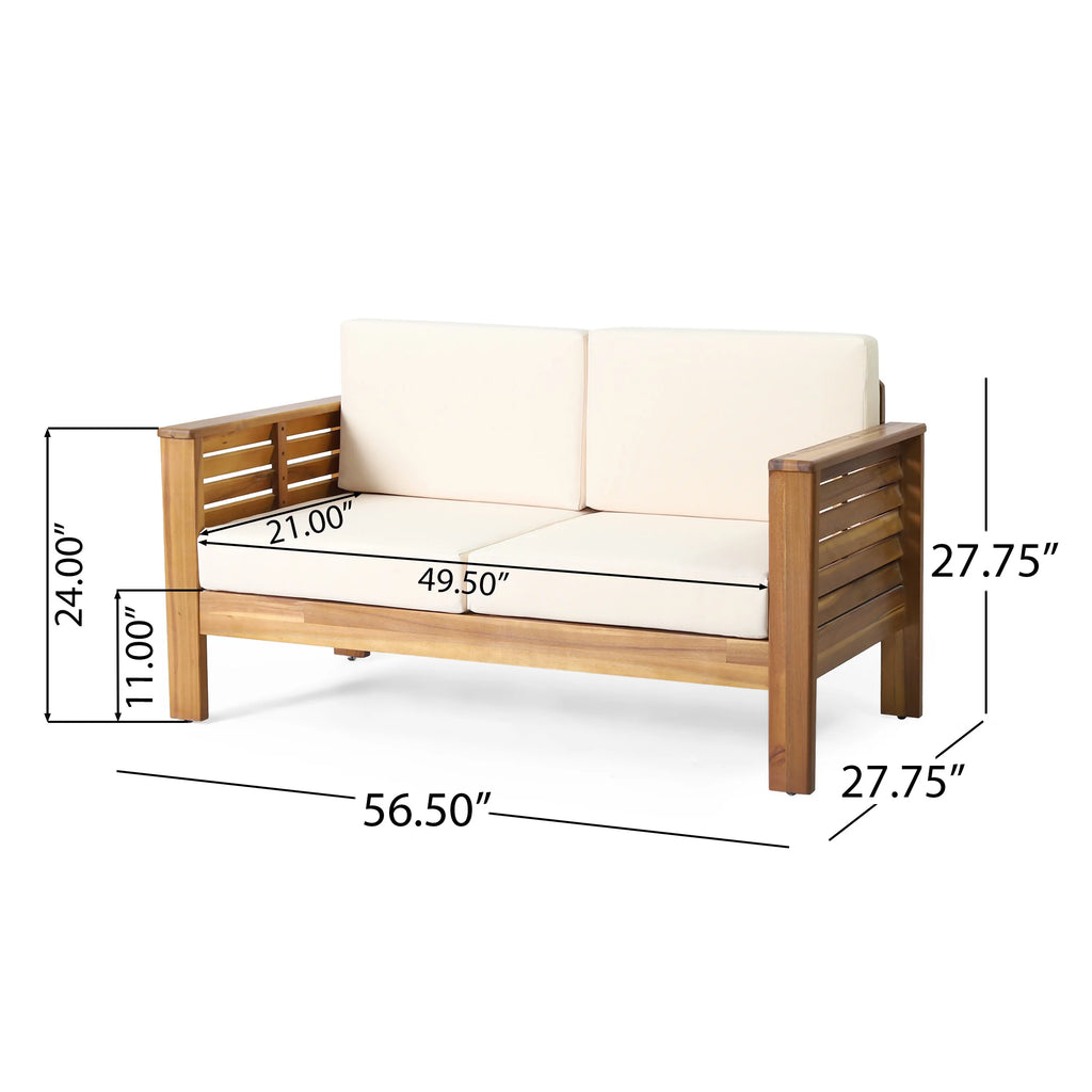 Acacia Wood Outdoor Loveseat and Coffee Table Set with Cushions A1691