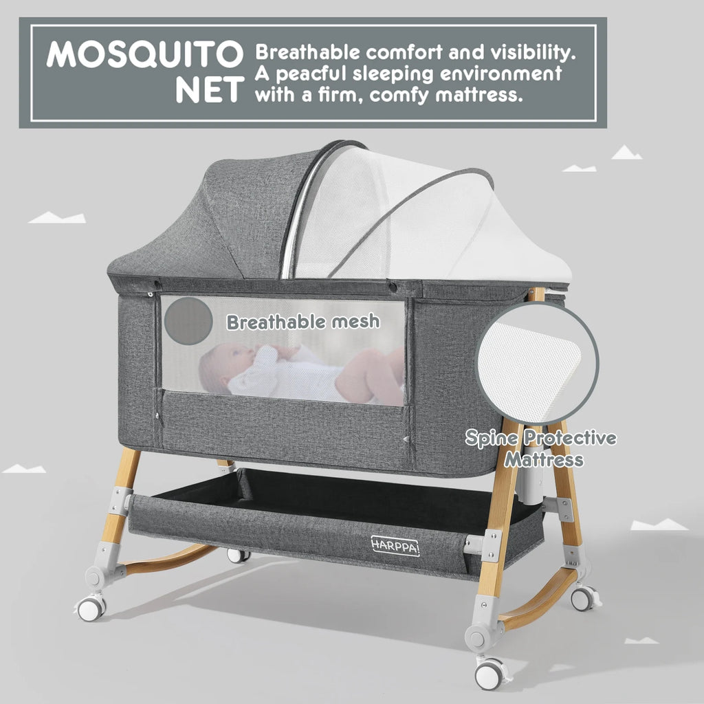 4 in 1 Height Adjustable Gray Baby Bassinet O523157
