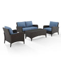 4Pc Outdoor Wicker Conversation Set Blue/Brown B2882