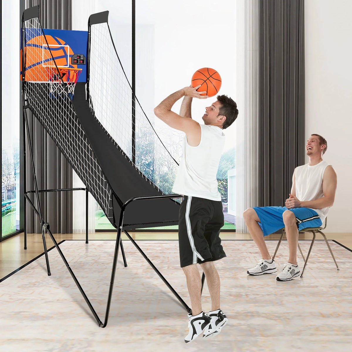 Foldable Single Shot Basketball Arcade Game with Electronic Scorer S57054