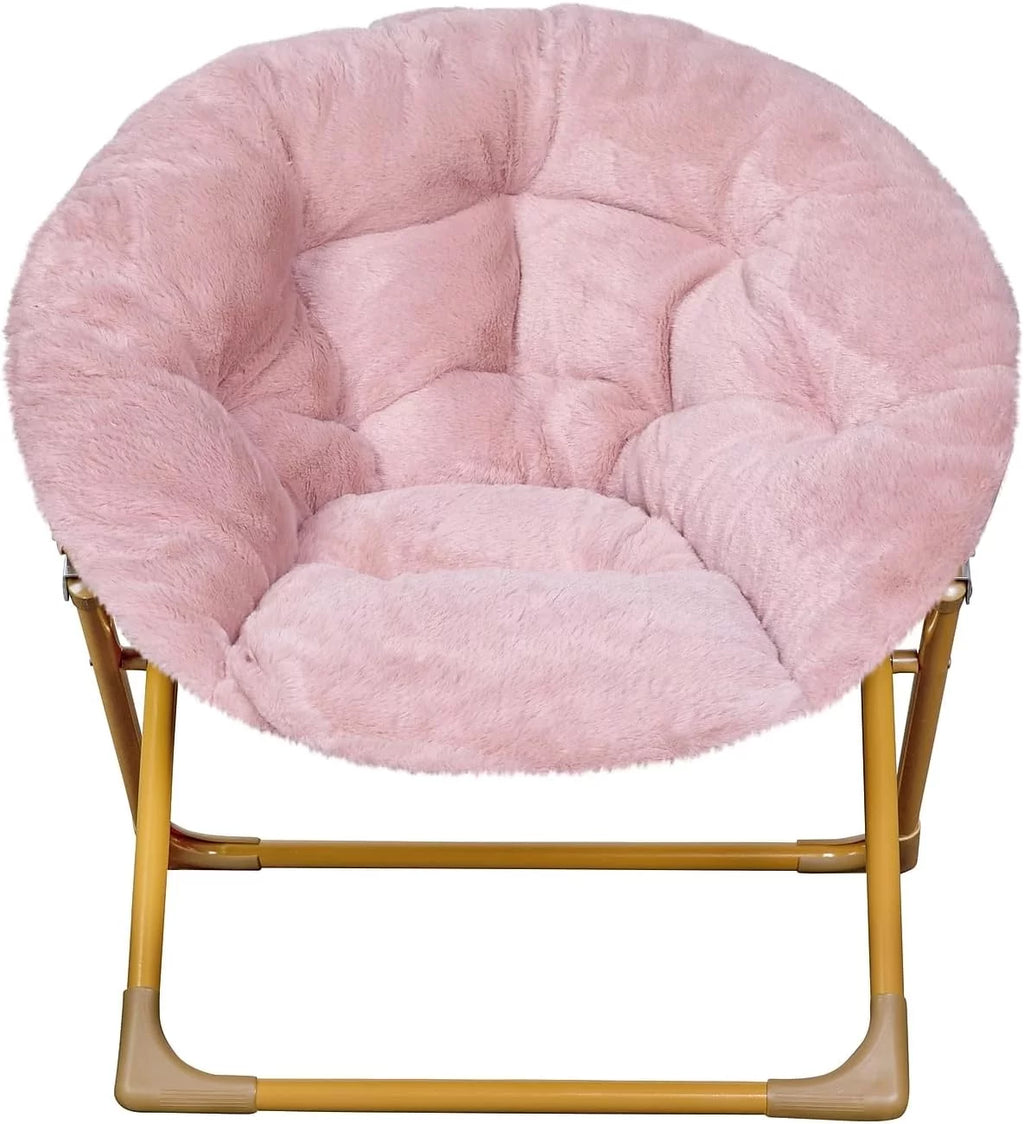 Blush Faux Fur Folding Saucer Chair A441