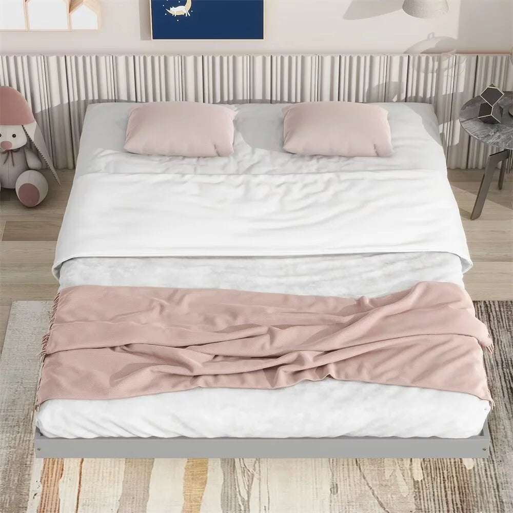White Full Size Floating Platform Bed Frame with LED Lights U627