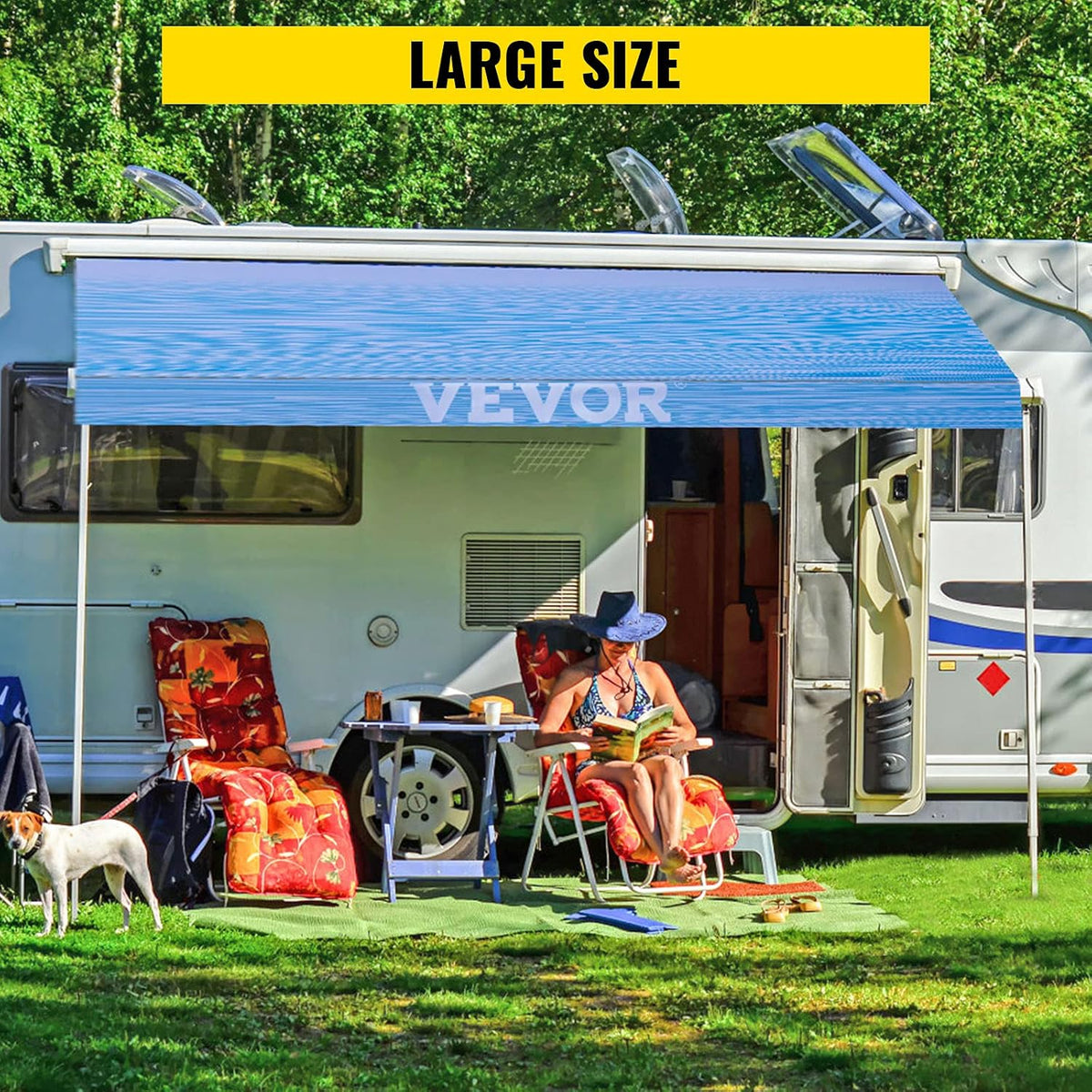 18' Ocean Blue Vinyl RV Awning Fabric Replacement S16013