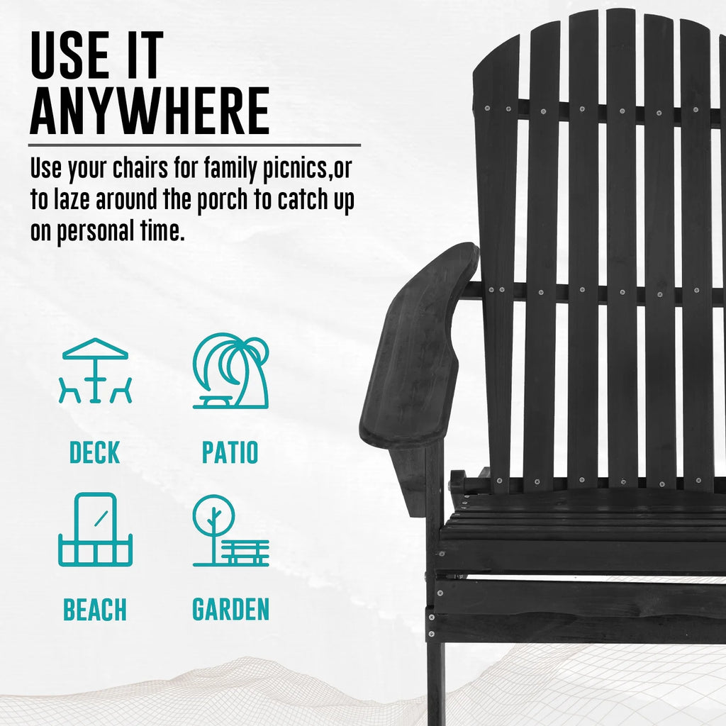 Folding Adirondack Chair Set of 2 Weather Resistant Wood Patio Chair Black P4602