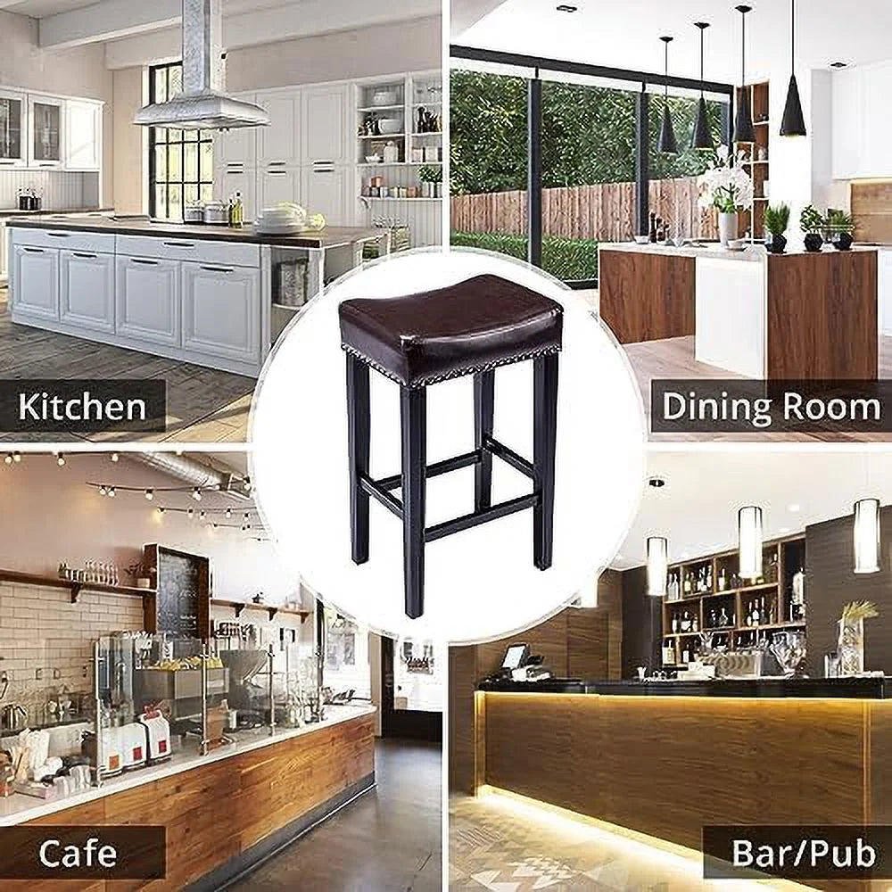 Counter Height Barstools Set of 2 26 inch Solid Wood PU Leather Backless S613