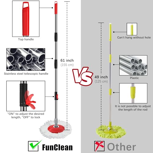 360° Spin Mop and Bucket Set with Wringer, 6 Microfiber Heads, Black K6228