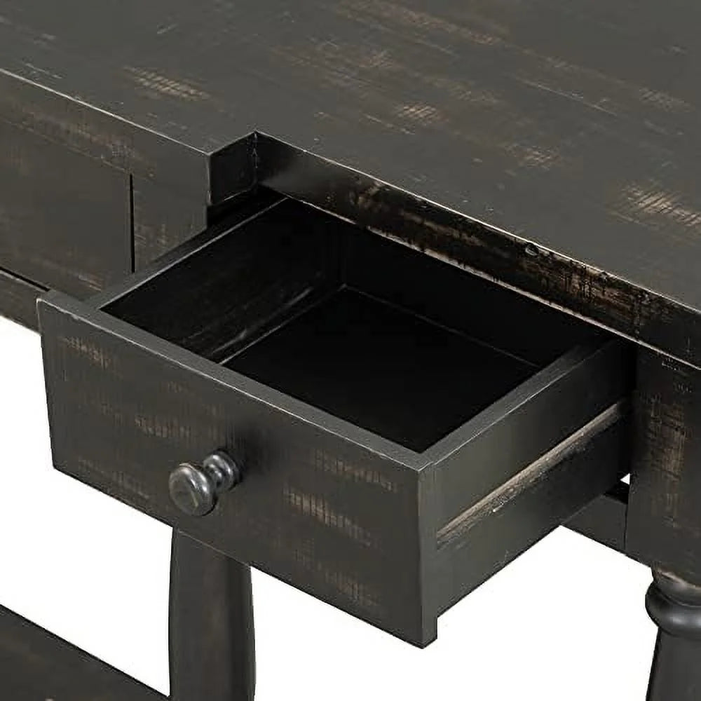 Vintage Wooden Console Table with 4 Drawers and Bottom Shelf Antique Black B109446