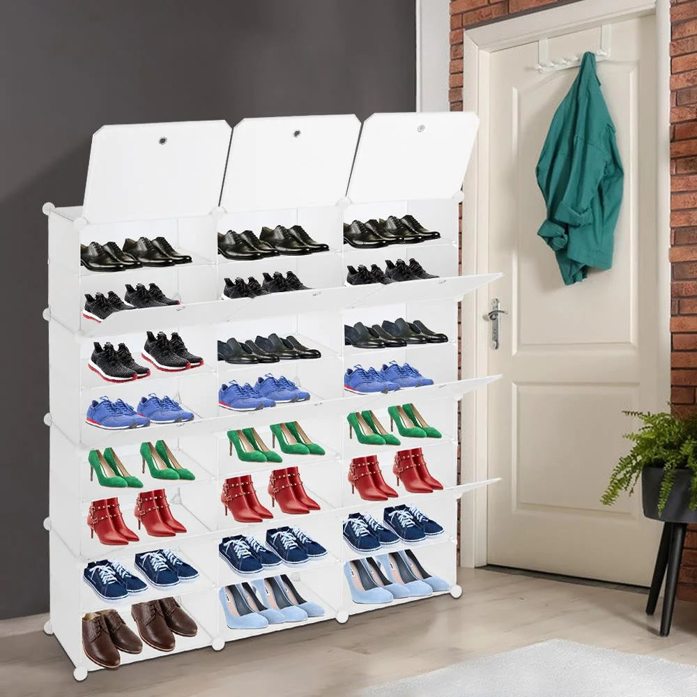 12 Cubes Stackable Shoe Storage Cabinet 8 Tiers White W924
