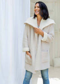 Stone Cream Shearling Drape Car Coat V348548