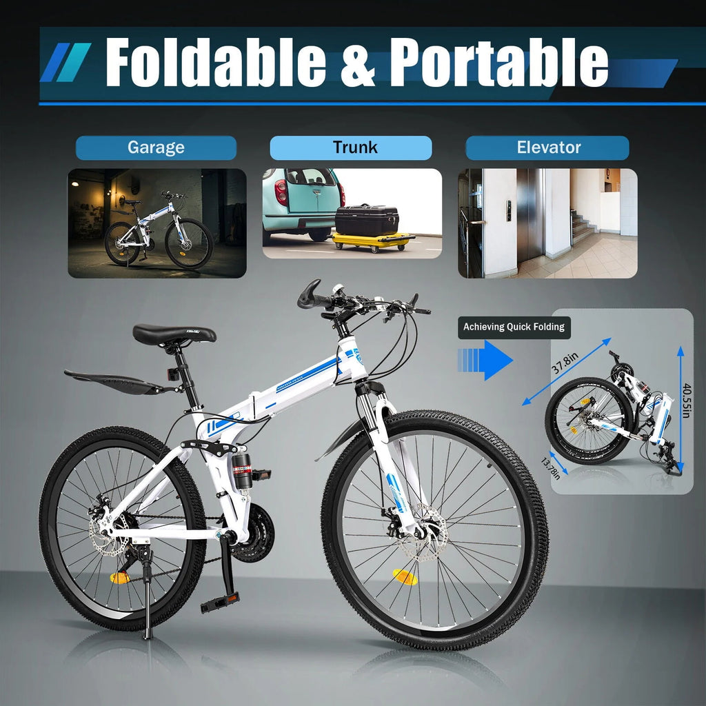 26 Mountain Bike 21-Speed Folding Dual Disc Brake Bicycle W669646