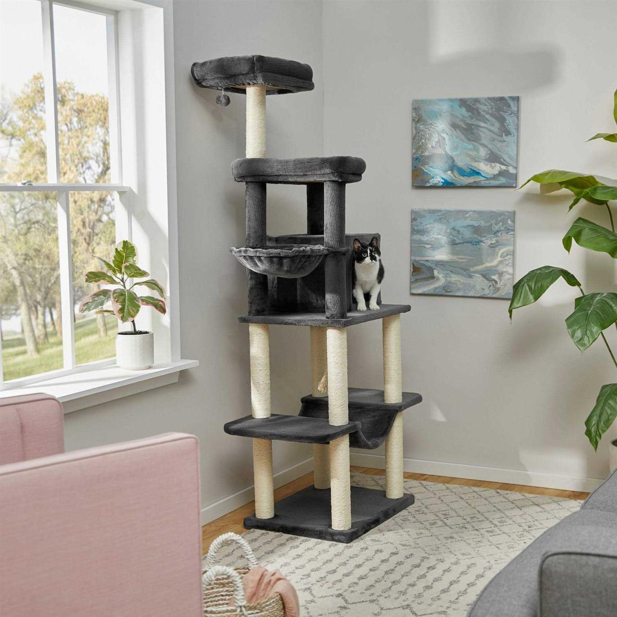 73-in Cat Tree with Hammock Condo and Bed O92417