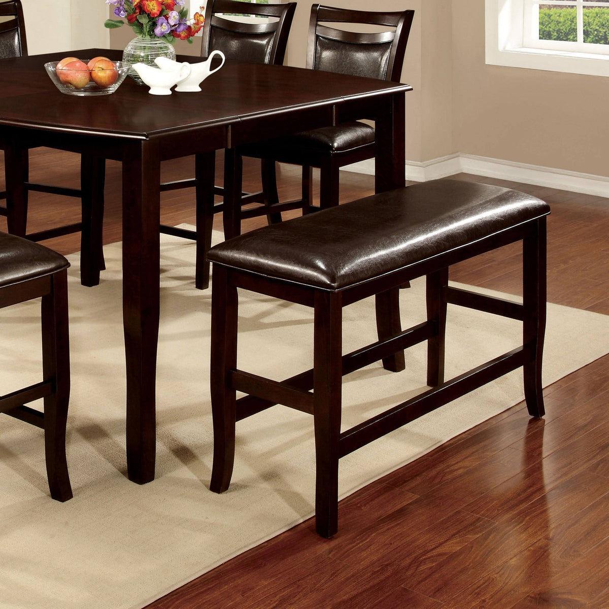 Counter Height Dining Bench Brown Cherry Dark Grey Fabric Y75709
