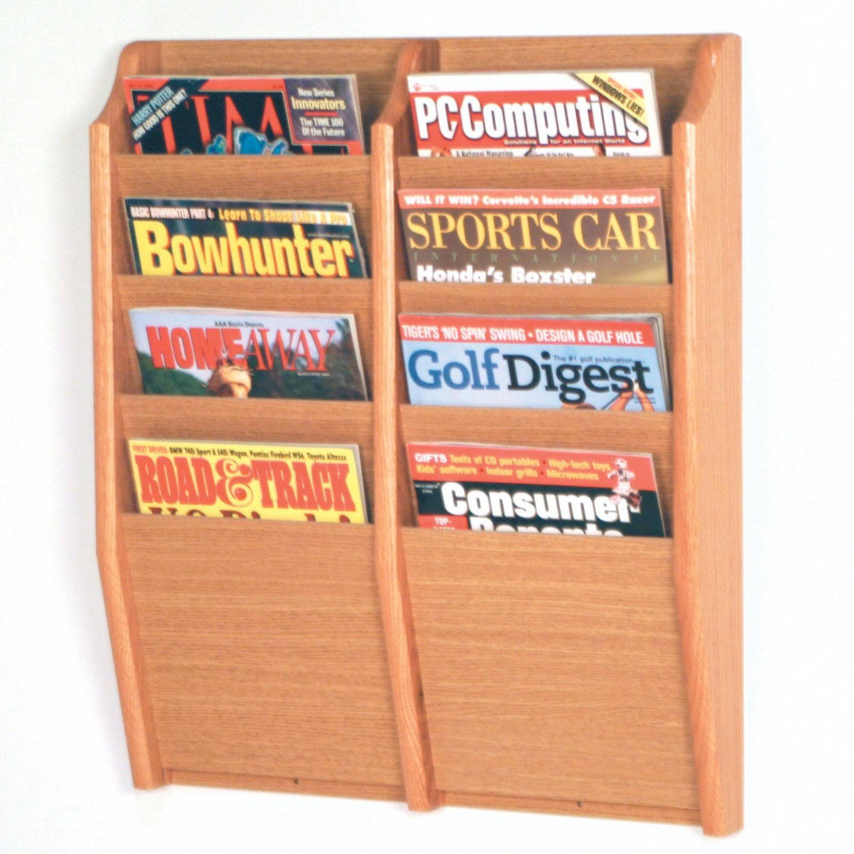 Light Oak 8 Pocket Magazine Wall Rack Z242439