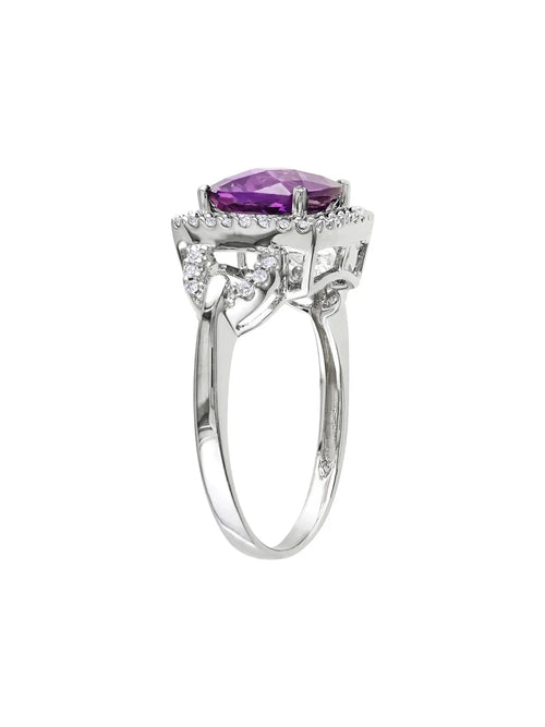 10K White Gold Alexandrite and Diamond Halo Ring K7075