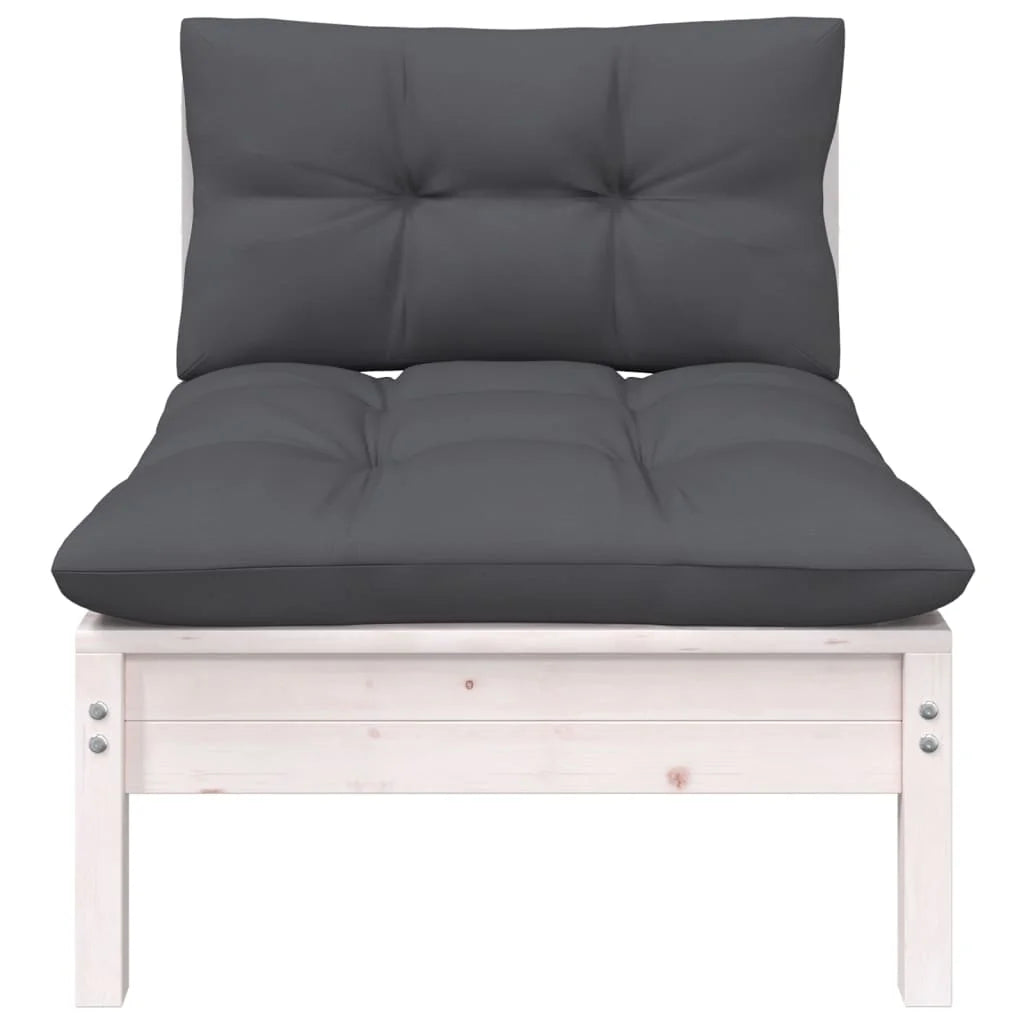 White Solid Pinewood Patio Sofa with Cushions K353859