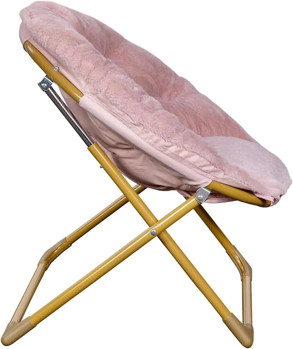 Blush Faux Fur Folding Saucer Chair A441