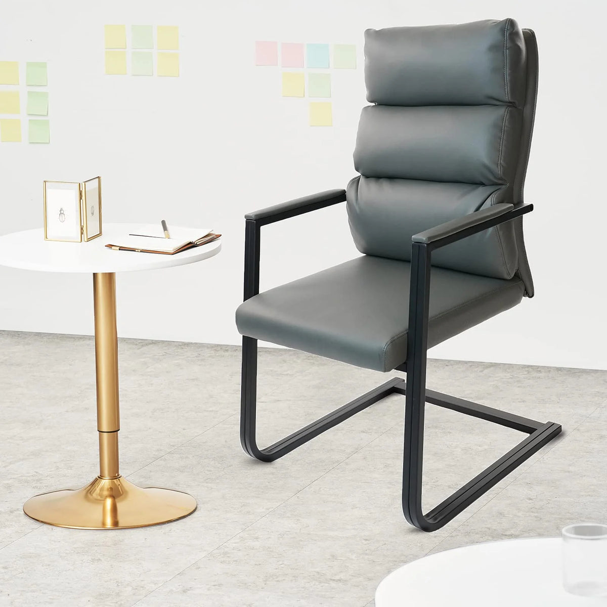 Gray 4 Pack Bonded Leather Office Guest Chair with Sled Base Q284137