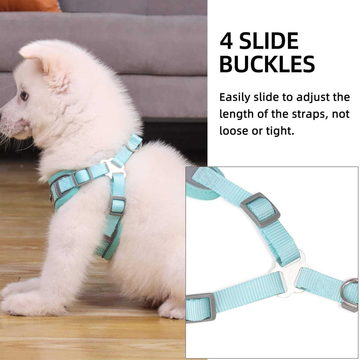 Adjustable Padded Reflective Dog Harness with 2 Leash Clips I539899