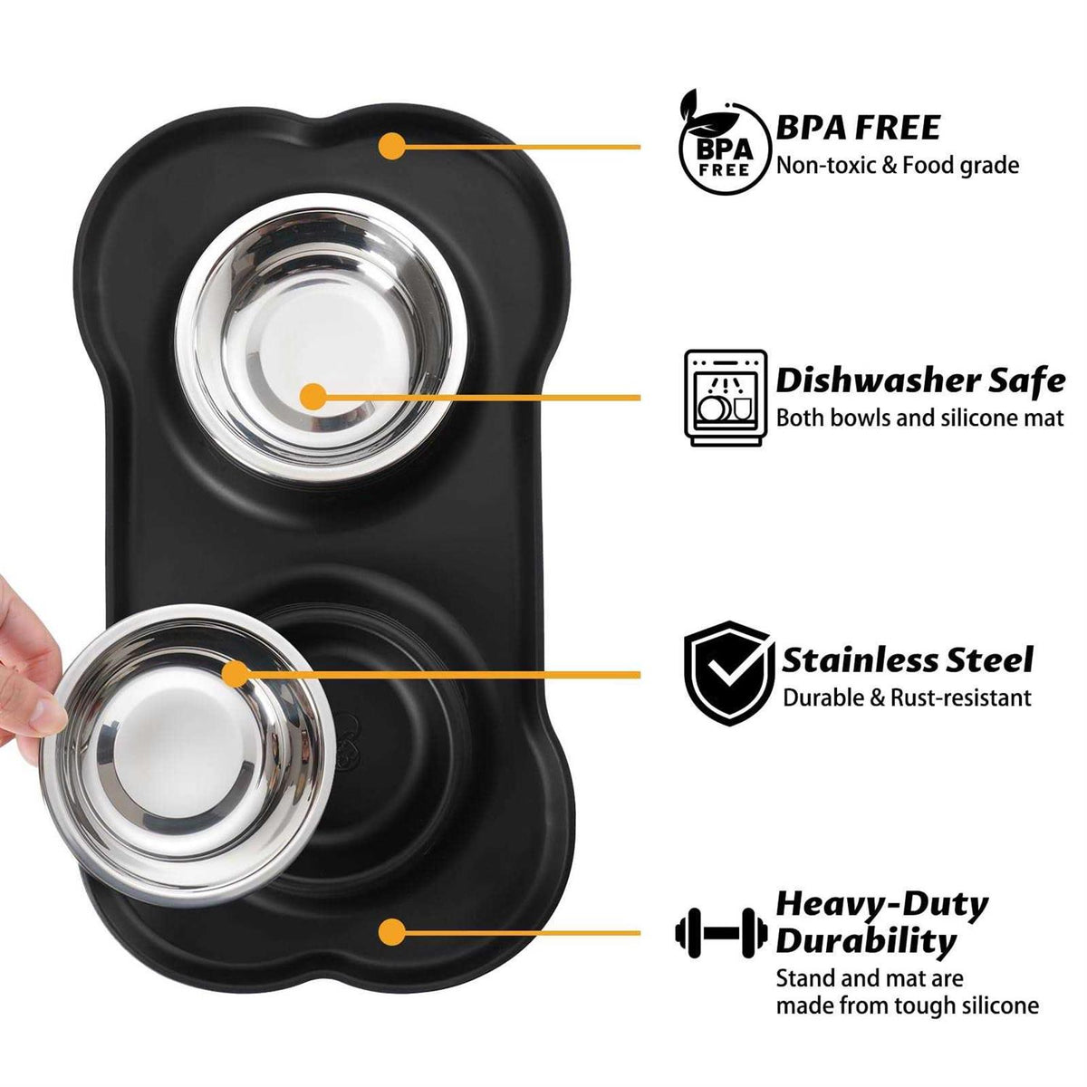 2 Stainless Steel Dog Bowl with Non-Skid Silicone Mat and Food Scoop O4651