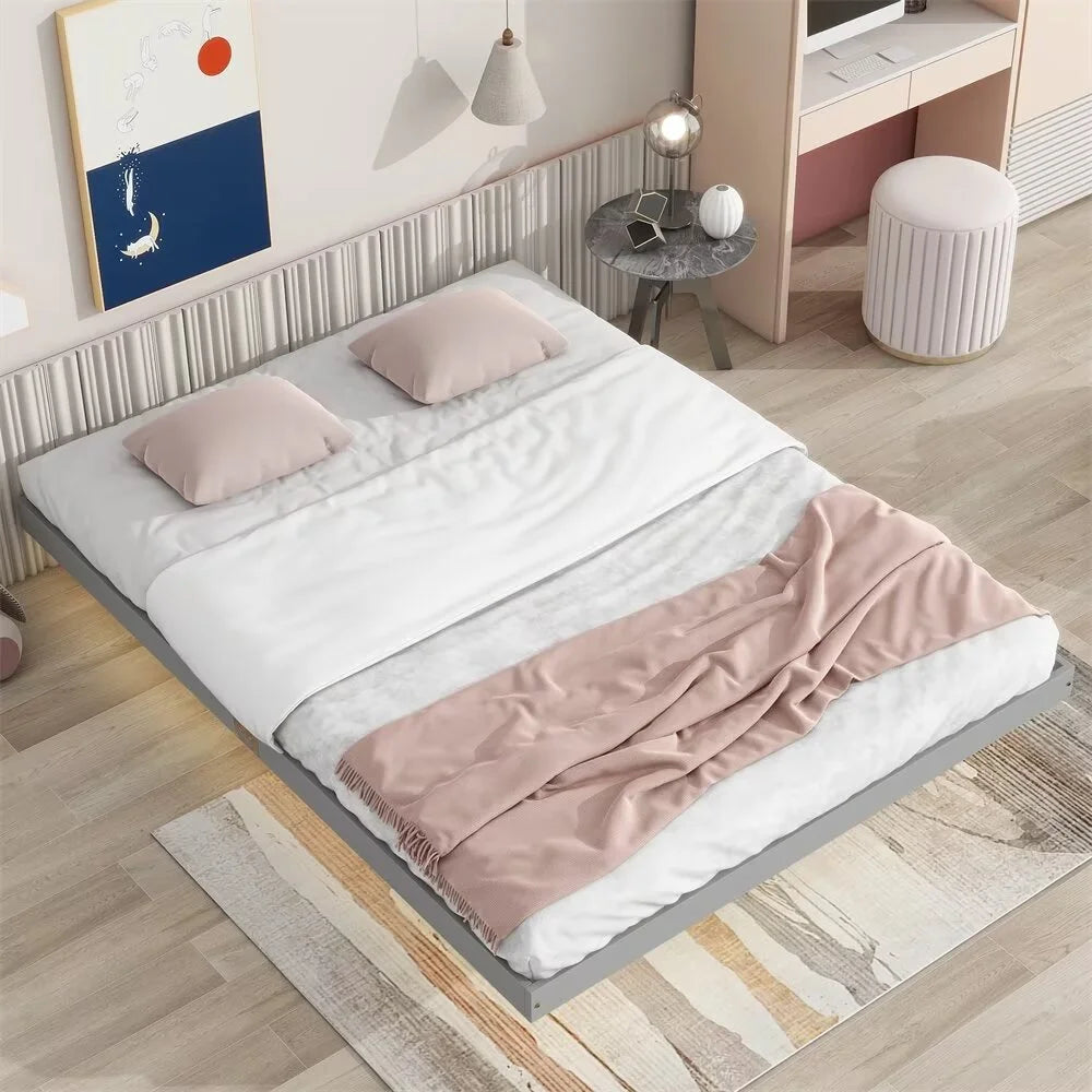 White Full Size Floating Platform Bed Frame with LED Lights U627