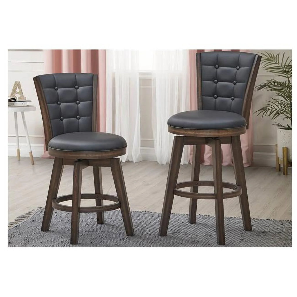 Black Faux Leather Swivel Counter Chair Set of 2 F491