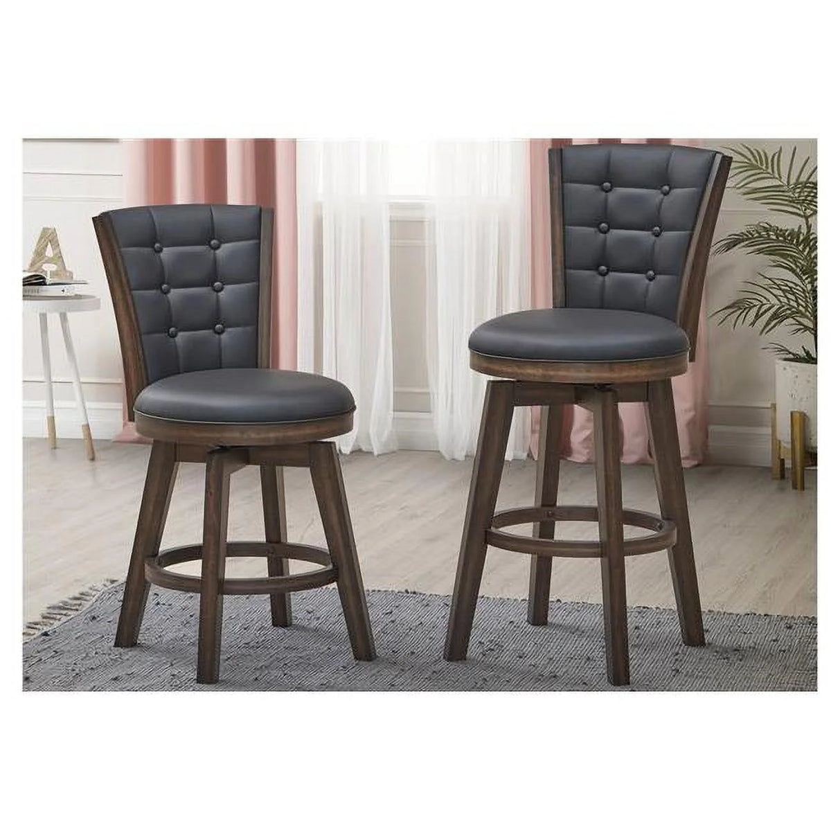 Black Faux Leather Swivel Counter Chair Set of 2 F491