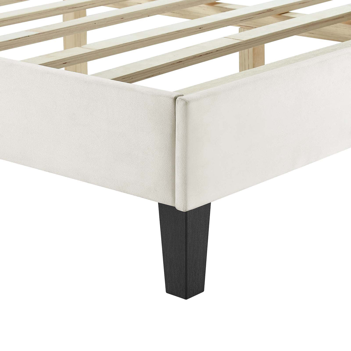 White Channel Tufted Performance Velvet Queen Platform Bed J4572