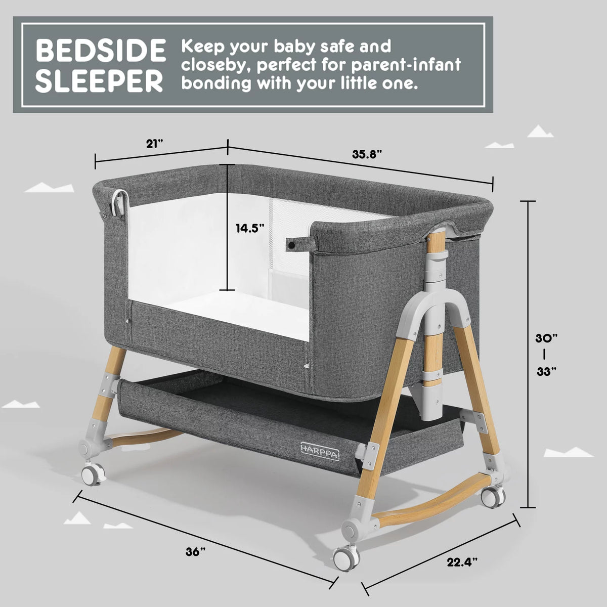 4 in 1 Height Adjustable Gray Baby Bassinet O523157