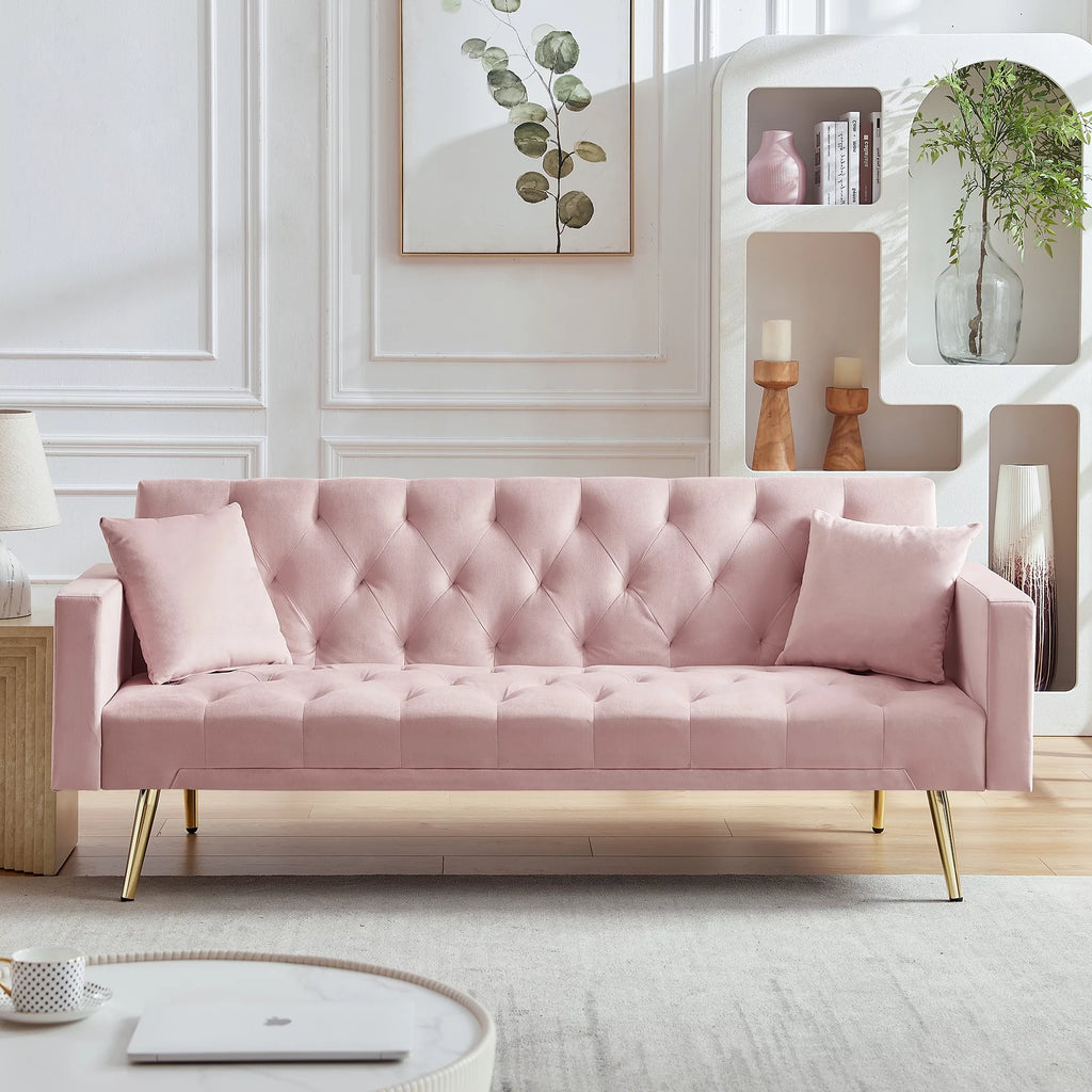 Pink Convertible Folding Futon Sofa Bed R108411
