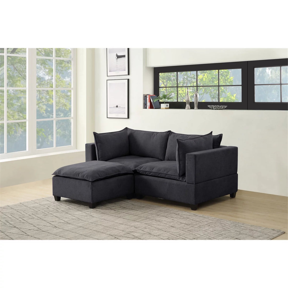 Dark Gray Fabric Sectional Loveseat Ottoman W690271