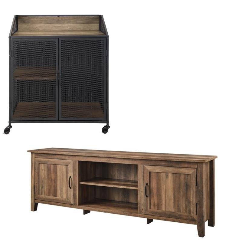 2 Piece Living Room Set with TV Stand and Bar Cabinet in Oak O578024