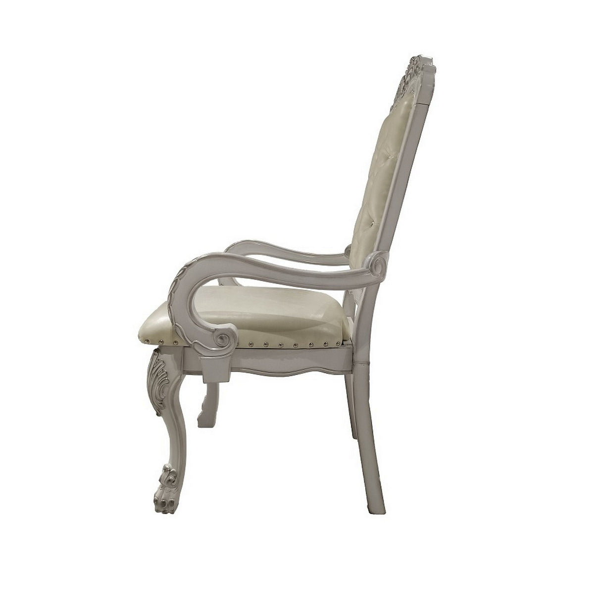 26 Inch Tufted Dining Armchair Set of 2 Faux Leather Bone White K919