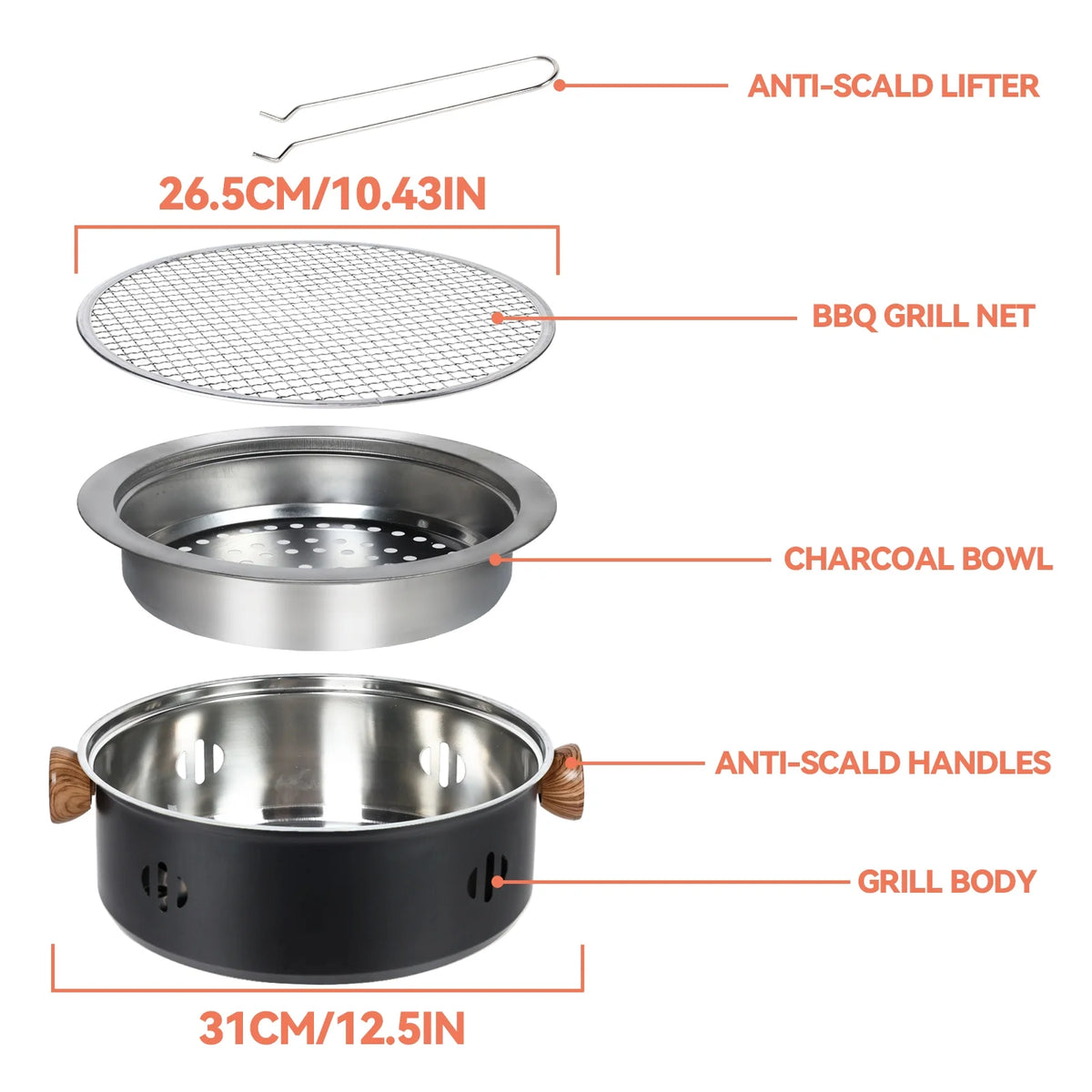 Charcoal BBQ Grill Portable Camping Grill Black O5680