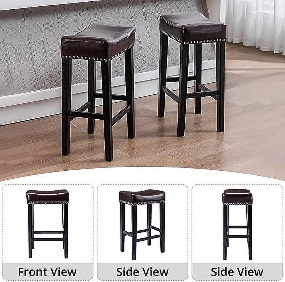 Counter Height Barstools Set of 2 26 inch Solid Wood PU Leather Backless S613