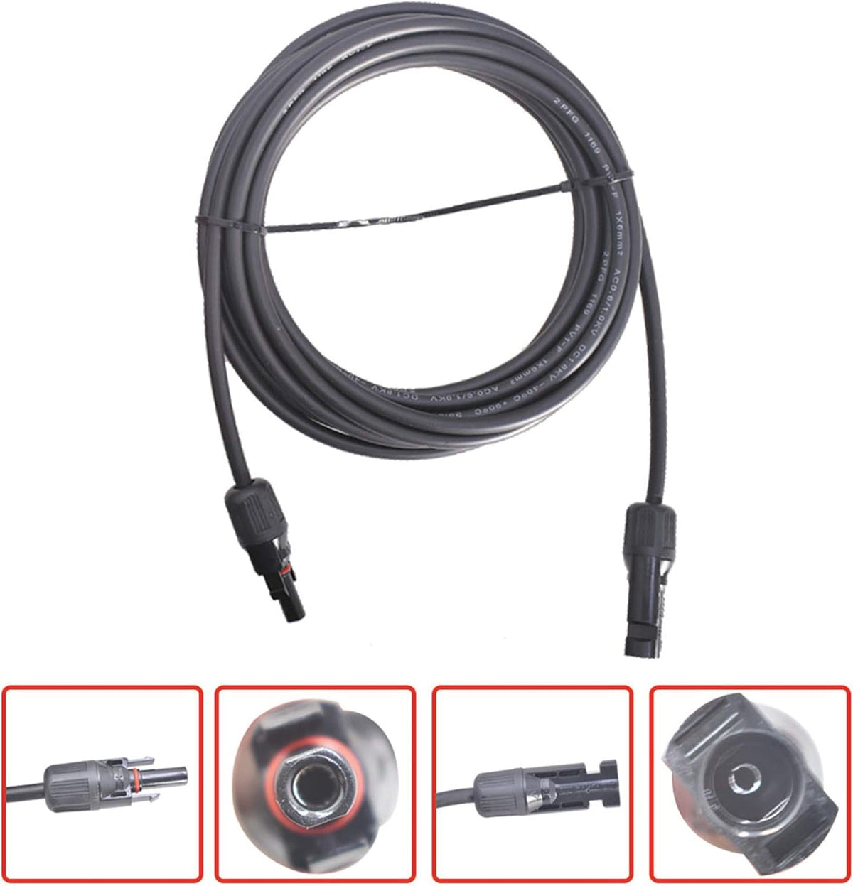 15FT 10AWG Black + Red 10 Gauge Solar Panel Extension Cable with Female and Male Connector, Pack of 2 A815441