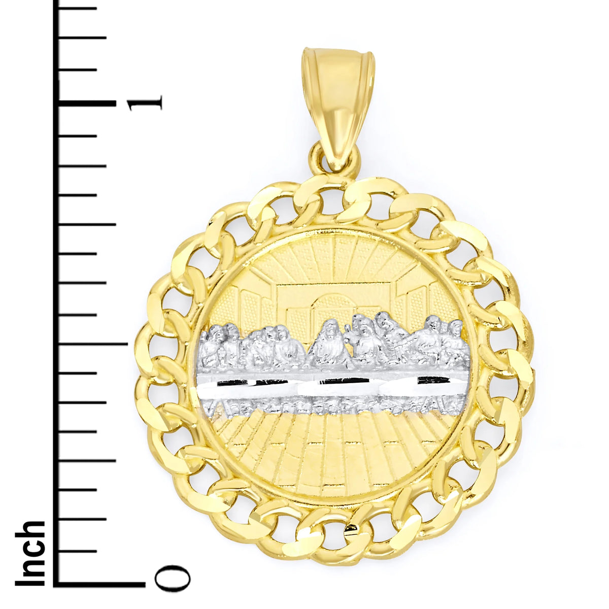 10k Solid Gold Last Supper Medallion with Cuban Link Detail M7945