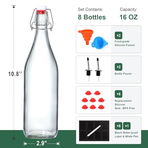 16 OZ Swing Top Glass Bottles, Set of 8 X45091