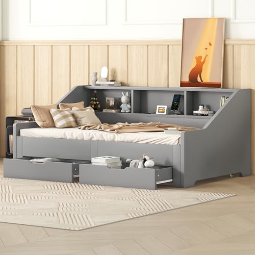 White Wood Twin to King Daybed with Trundle and Storage L94768