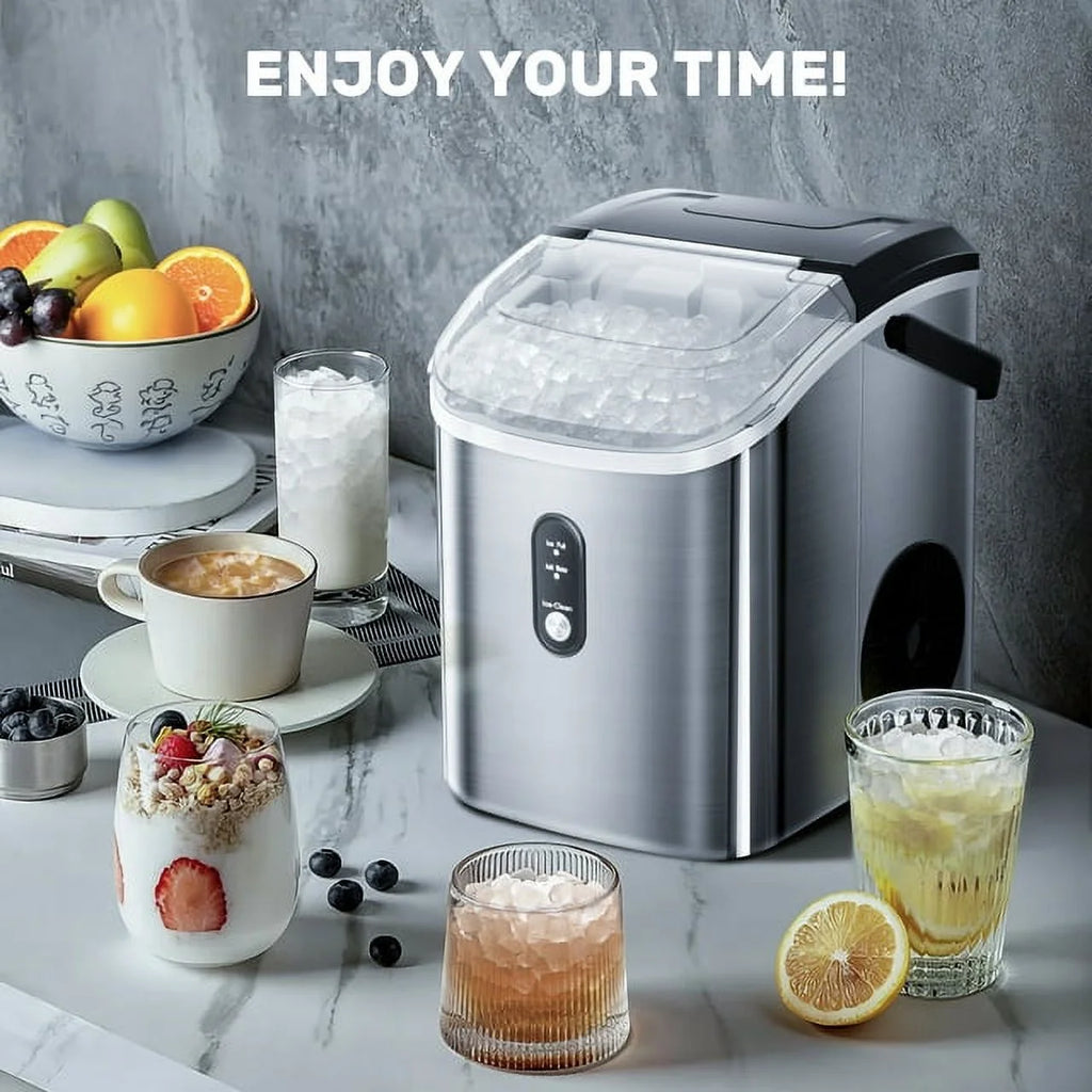 Nugget Ice Maker Countertop with Soft Chewable Pellet Ice, 33lbs/24H, Self-Cleaning, Stainless Steel E99872