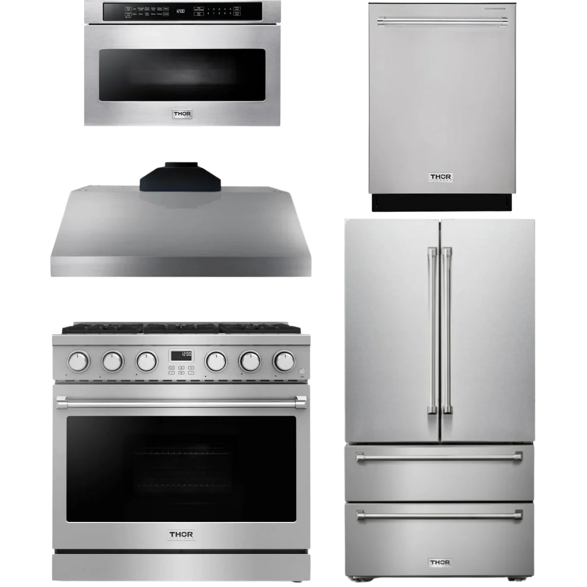 36 Gas Range, Range Hood, Refrigerator, Dishwasher and Microwave Q25036
