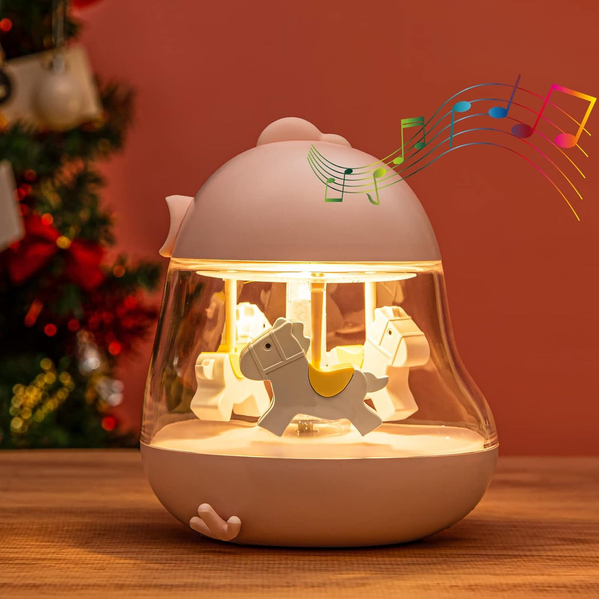 Pink Carousel Music Box Night Light Lamp I8154