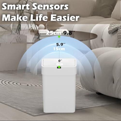 2 Pack Automatic Motion Sensor Trash Can, 2.5 Gallon + 4 Gallon White M8092