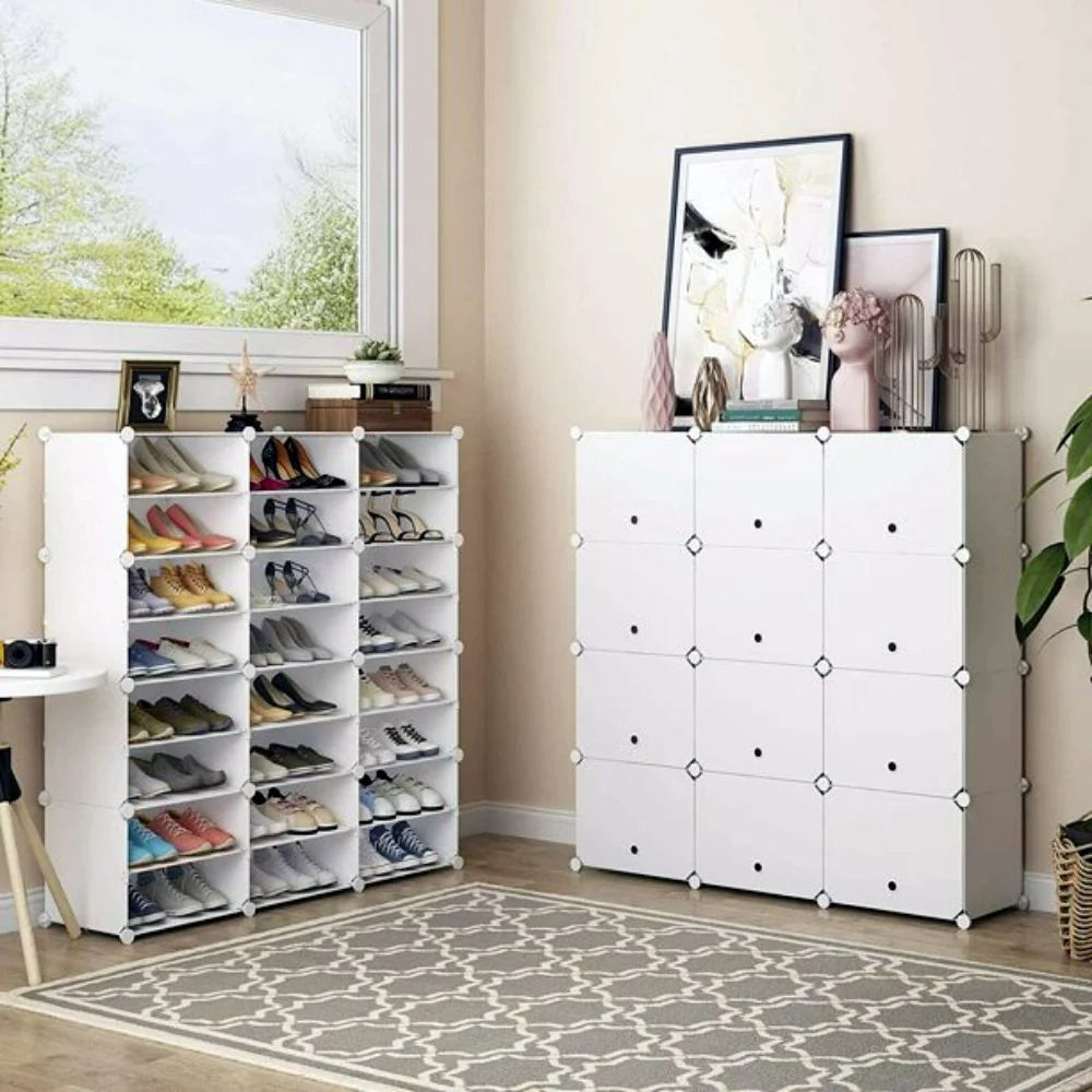 12 Cubes Stackable Shoe Storage Cabinet 8 Tiers White W924