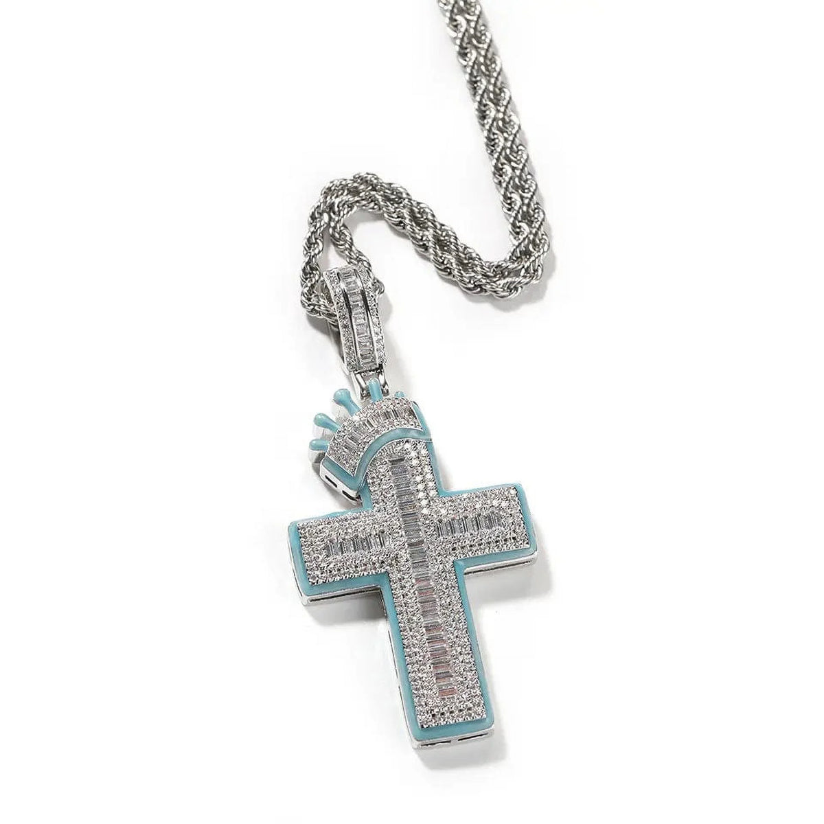 14K Gold Over Finish Simulated Diamond Crucifix Cross Charm Pendant Necklace L7618