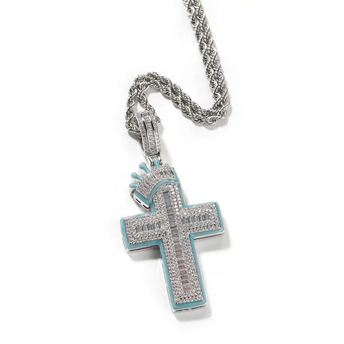 14K Gold Over Finish Simulated Diamond Crucifix Cross Charm Pendant Necklace L7618