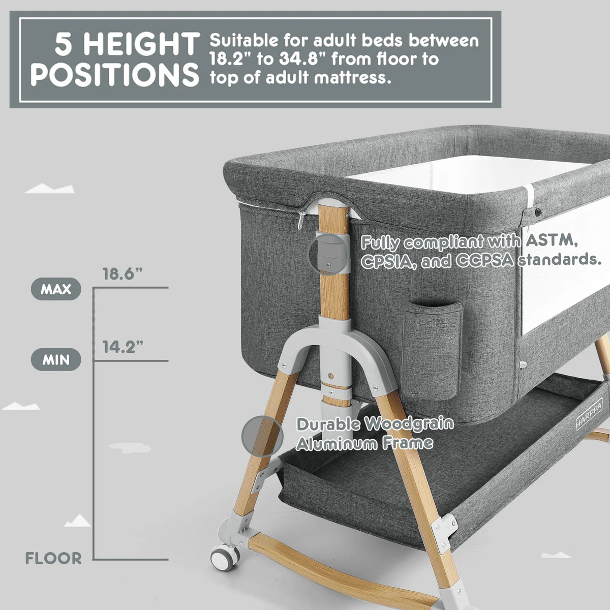 4 in 1 Height Adjustable Gray Baby Bassinet O523157