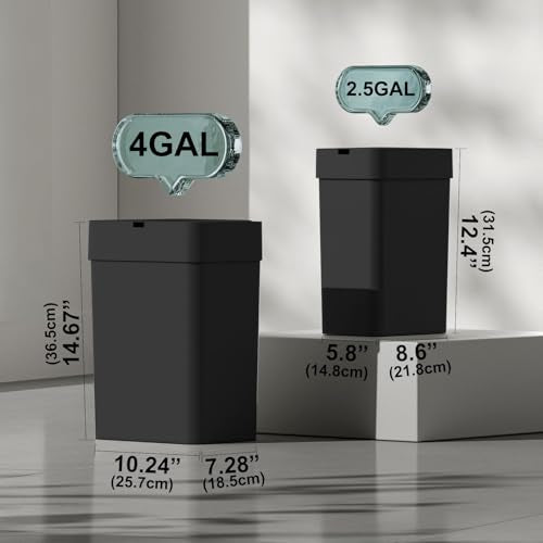 2 Pack Automatic Motion Sensor Trash Can, 2.5 Gallon + 4 Gallon White M8092
